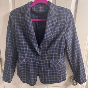Navy and yellow plaid blazer